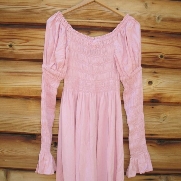 NWT Sleeper Juliette Shirred Asymmetric Dress in Pink - Picture 8 of 11